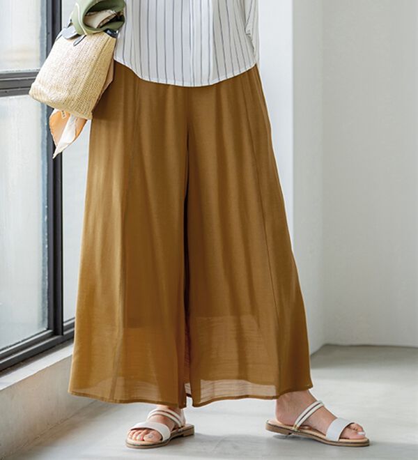 BELLUNA（ベルーナ）の「スラブ素材ポケット付ガウチョパンツ（ワイドパンツ・ガウチョ）」｜詳細画像