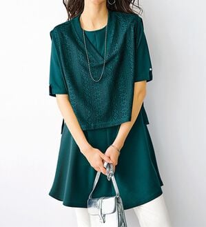 BELLUNA（ベルーナ）の「幾何柄レースベスト付チュニックワンピース（アンサンブル）」｜詳細画像