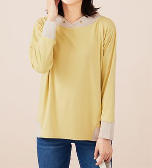 BELLUNA（ベルーナ）の「ワイドネックデザイン配色切替プルオーバー（カットソー）」｜イエロー系