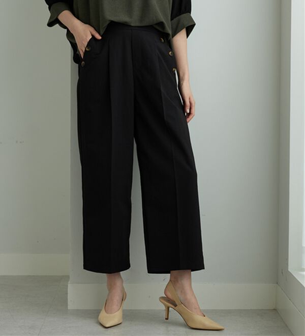 BELLUNA（ベルーナ）の「【ヨコストレッチ・紫外線カット・選べる2丈】サラもちライト快適ワイドパンツ（ワイドパンツ・ガウチョ）」｜黒