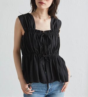 RANAN（ラナン）の「フロントリボンギャザーノースリブラウス（ブラウス）」｜ブラック
