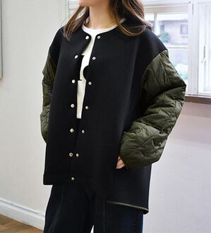 RANAN（ラナン）の「薄中わた異素材ブルゾン（ブルゾン）」｜ブラック／カーキ