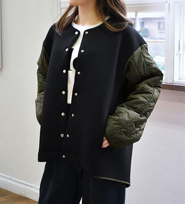 RANAN（ラナン）の「薄中わた異素材ブルゾン（ブルゾン）」｜ブラック／カーキ