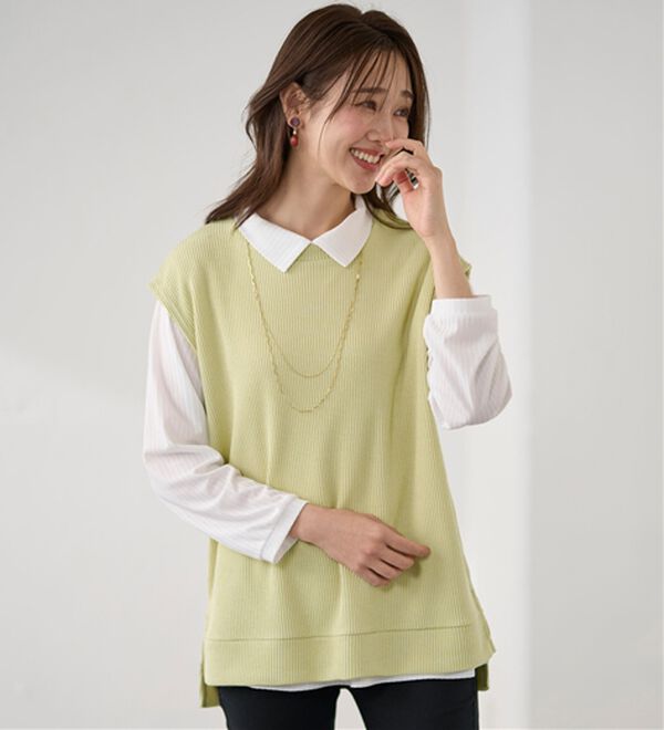 BELLUNA（ベルーナ）の「【新色追加】&ldquo;2点セット&rdquo;あぜ素材ベストアンサンブル（アンサンブル）」｜詳細画像