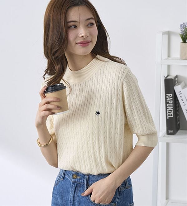 BELLUNA（ベルーナ）の「【ＰＯＬＯ　ＢＣＳ】ケーブル５分袖セーター（ニット・セーター）」｜詳細画像