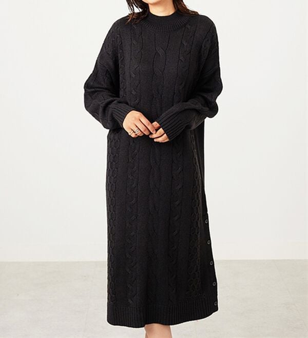 BELLUNA（ベルーナ）の「ケーブル柄ロング丈ニットワンピース（ニットワンピース）」｜詳細画像