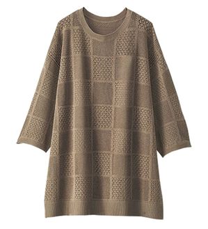 BELLUNA（ベルーナ）の「スクエア柄透かし編ニットプルオーバー（ニット・セーター）」｜モカ