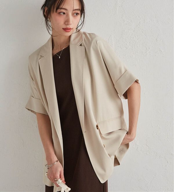 RANAN（ラナン）の「【新色追加】麻調ダブルボタンハーフスリーブジャケット（テーラードジャケット）」｜詳細画像