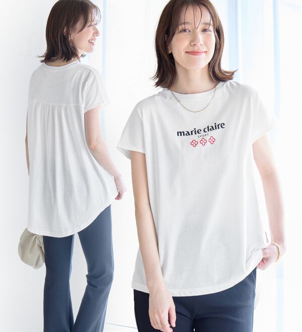 alotta（アロッタ）の「【マリクレール・スポーツ】モックネックギャザーＴシャツ（Tシャツ）」｜詳細画像