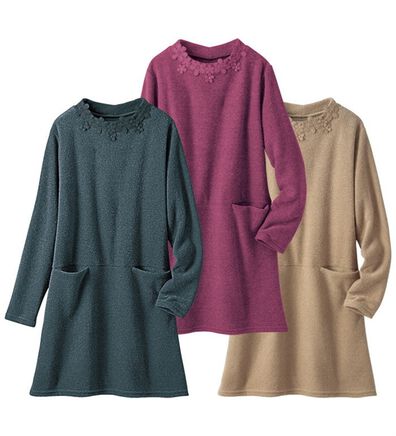 「【３枚組】華やかレースのメランジニットチュニック（チュニック）」