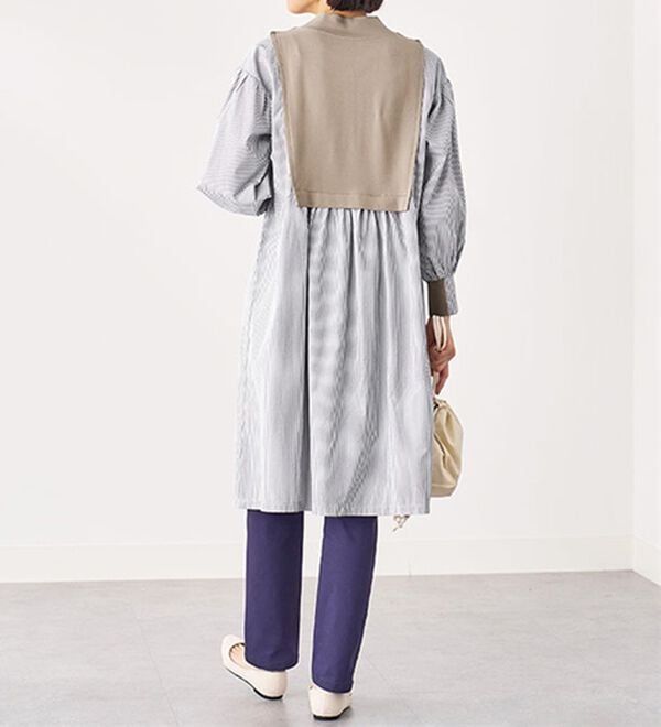 BELLUNA（ベルーナ）の「ハーフジップ使いストライプ切替ワンピース（チュニック）」｜詳細画像