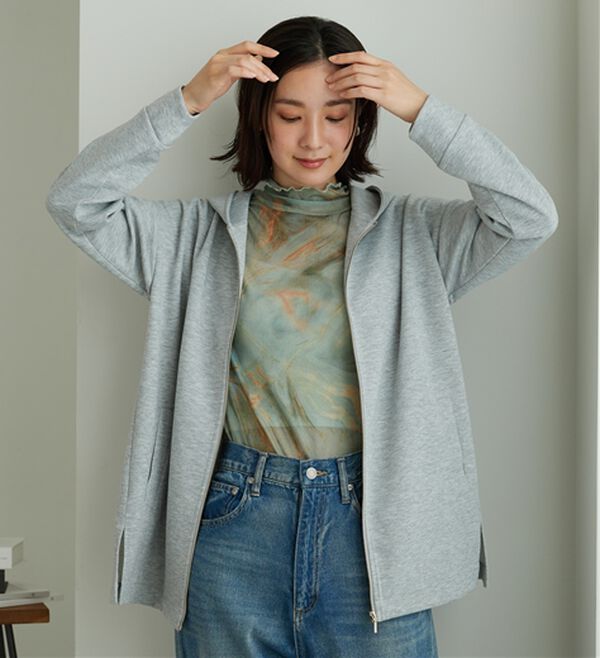 BELLUNA（ベルーナ）の「フードデザインとろみ素材ジップアップパーカー（パーカー）」｜詳細画像