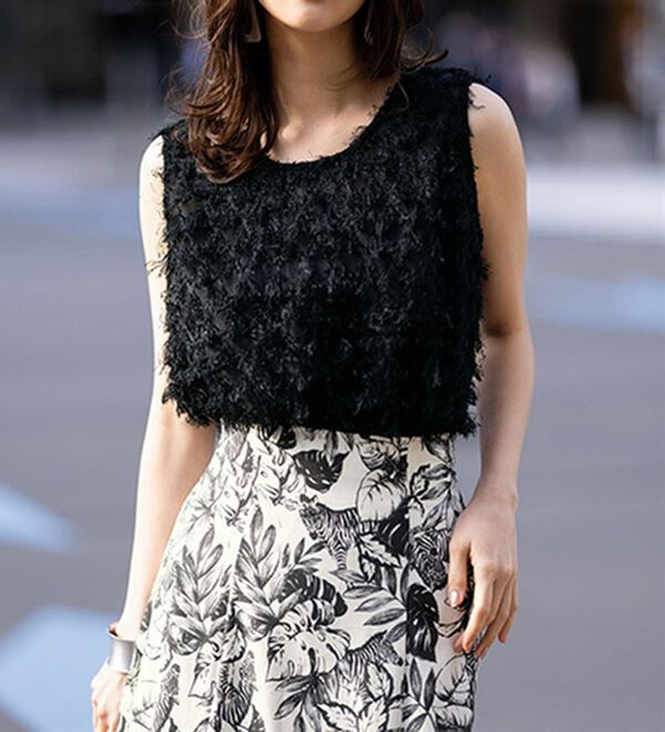 ひんやり！リーフゼブラ柄レースアップマーメイドロングスカート