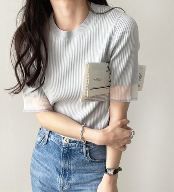 GeeRA（ジーラ）の「『ドラマ着用商品』 袖口シアーリブニット（ニット・セーター）」｜詳細画像