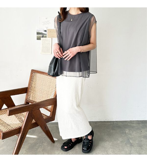 GeeRA（ジーラ）の「チュールカバーフレンチスリーブカットソー（カットソー）」｜詳細画像