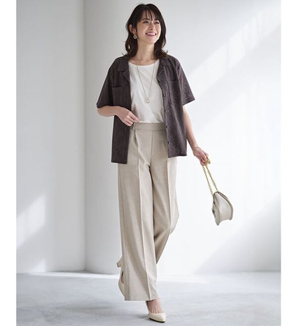 BELLUNA（ベルーナ）の「リネンタッチ美脚タックワイドパンツ（フルレングスパンツ）」｜詳細画像