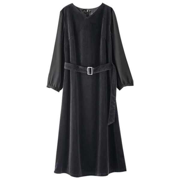 BELLUNA（ベルーナ）の「洗える！ライトベロア素材ワンピース（その他ワンピース）」｜黒