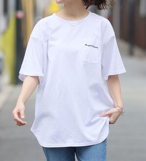 A HAPPY MARILYN（アハッピーマリリン）の「【Ｍ～８Ｌ】綿１００％！楽ちん裾ラウンドさらっと涼やかチュニック丈Ｔシャツ（Tシャツ）」｜オフ