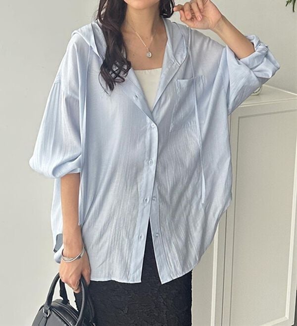 GeeRA（ジーラ）の「羽織にも◎フード付きオーバーサイズシャツ（シャツ）」｜詳細画像