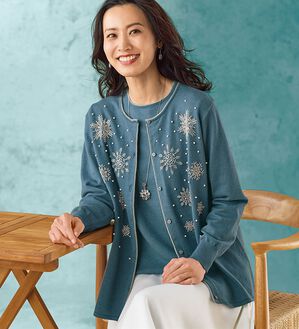 66682スーナウーナアンゴラ入りビーズ付き半袖ニット紫サイズ38