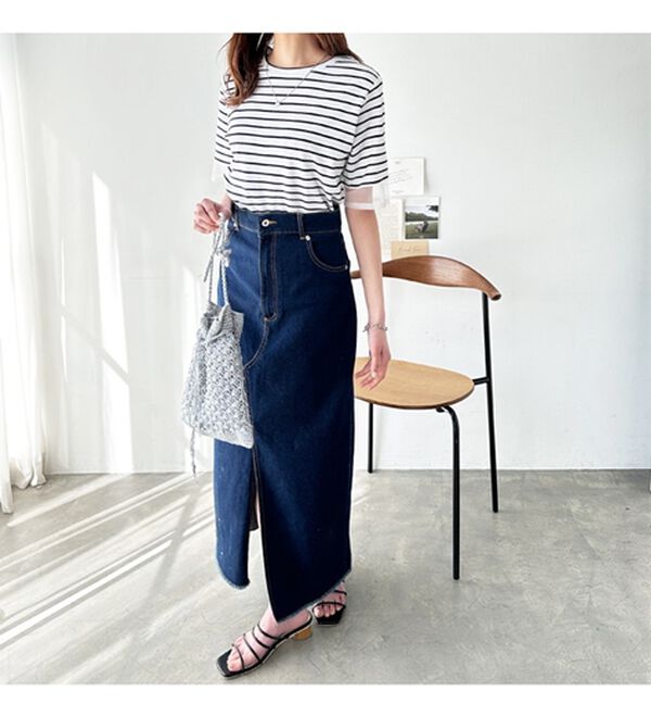 GeeRA（ジーラ）の「綿１００％袖シアー切替シルケットＴシャツ（Tシャツ）」｜詳細画像