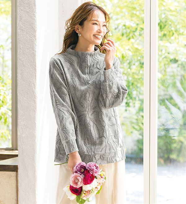 ルフラン（ルフラン）の「【３色組】華ジャカード編トレーナー（カットソー）」｜詳細画像