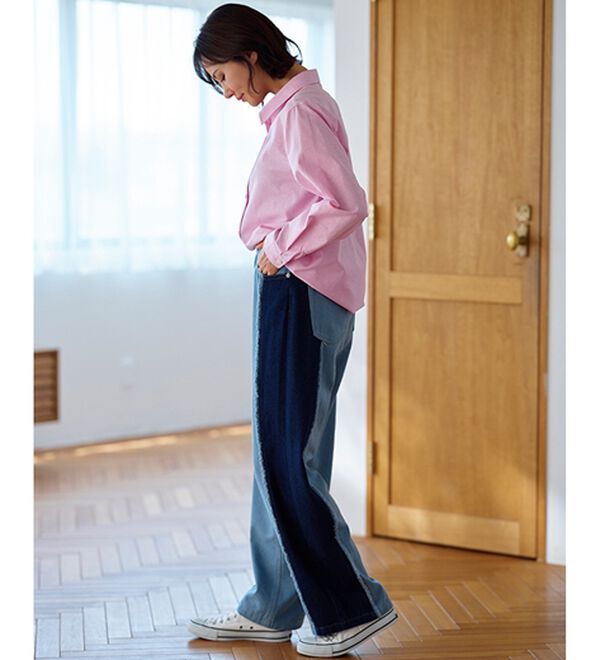 BELLUNA（ベルーナ）の「細見せ！フリンジデニムパンツ（フルレングスパンツ）」｜詳細画像