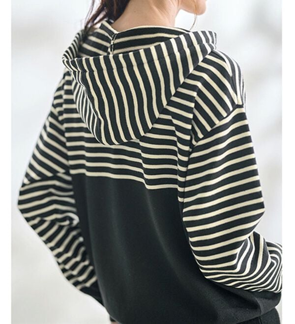 BELLUNA（ベルーナ）の「ゆるっとかわいいボーダーニットパーカー（ニット・セーター）」｜詳細画像