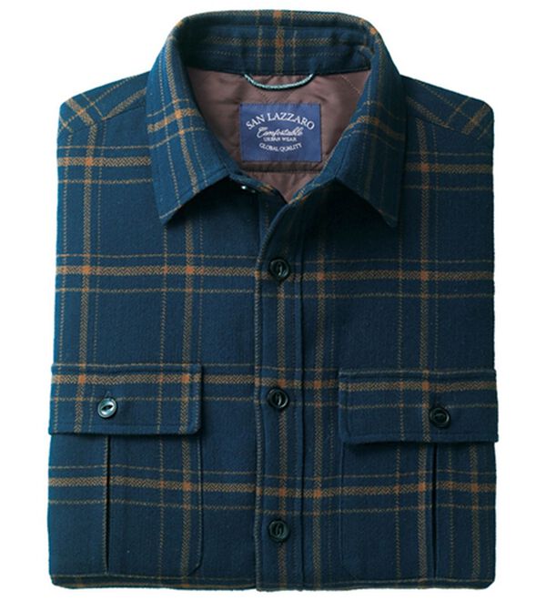 「アウター要らずの中わた入り暖かシャツ（メンズシャツ）」｜ネイビー