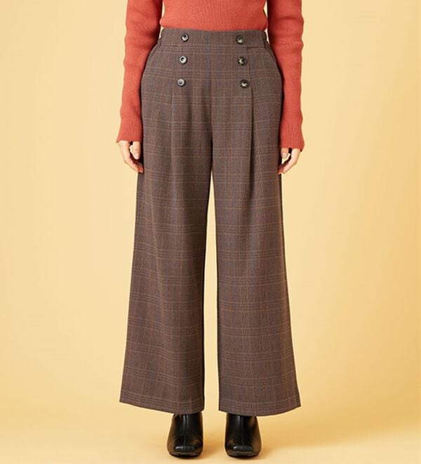 BELLUNA（ベルーナ）の「サマ見え（スーパーウォーム）ウール調ボタン使いワイドパンツ（ワイドパンツ・ガウチョ）」｜詳細画像