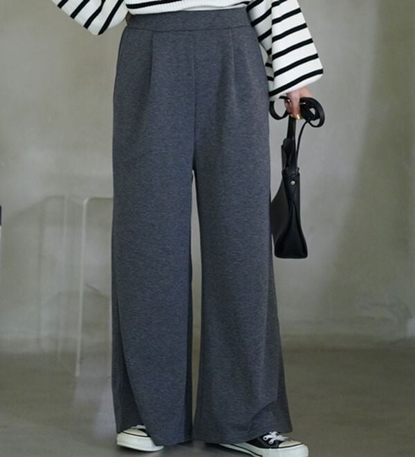 A HAPPY MARILYN（アハッピーマリリン）の「【Ｌ～８Ｌ】もわもわシャギーで下半身の冷え対策！選べる３丈 裏起毛 裏シャギー ワイドパンツ（ワイドパンツ・ガウチョ）」｜杢グレー