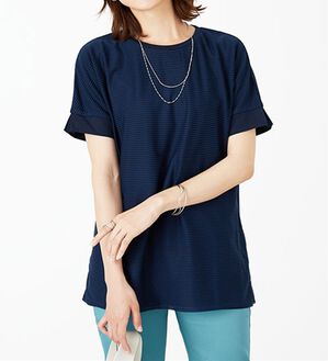 BELLUNA（ベルーナ）の「ボーダーチュール重ねチュニック（チュニック）」｜ネイビー