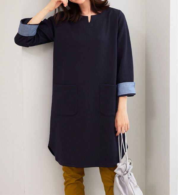 BELLUNA（ベルーナ）の「ポケット付ボーダージャカードワンピース（その他ワンピース）」｜詳細画像