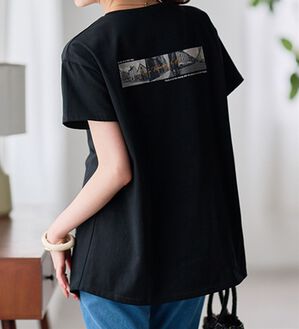 RANAN（ラナン）の「【接触冷感】ロゴプリントチュニックTシャツ（Tシャツ）」｜ブラック(フォト)