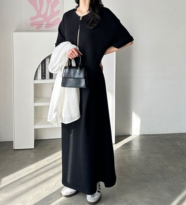 GeeRA（ジーラ）の「【ひんやり/着痩せ】ハーフジップ大人Ｔシャツワンピース（カットソーワンピース）」｜詳細画像