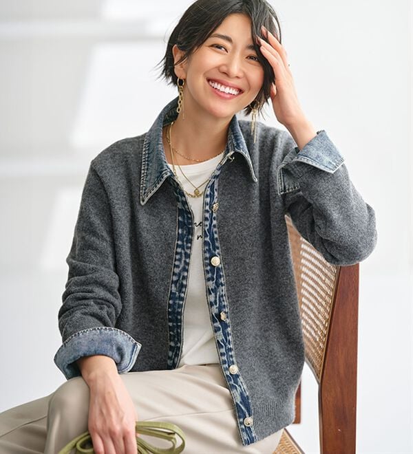 BELLUNA（ベルーナ）の「デニム&times;ニット切替ジャケット（その他ジャケット）」｜詳細画像
