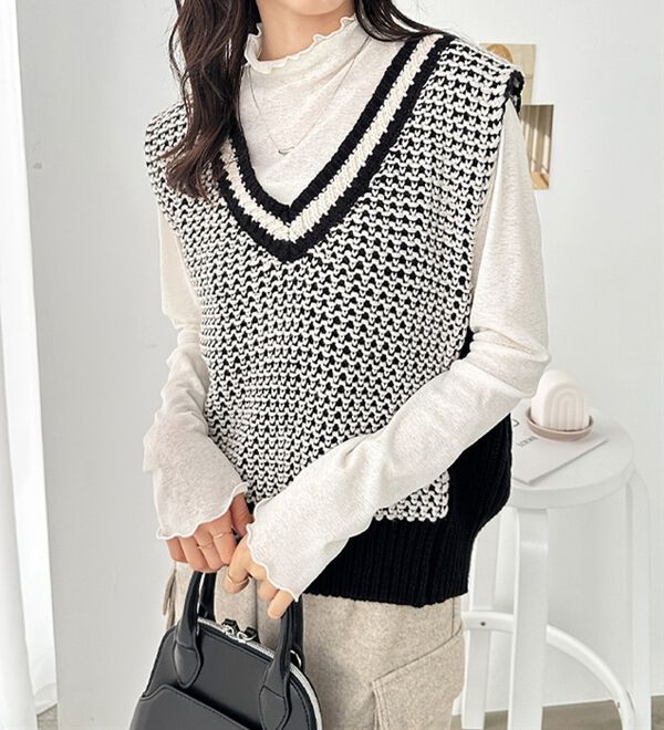 Gosinnkaページ★ バイカラージャカードニットベスト - ベルーナ【公式】