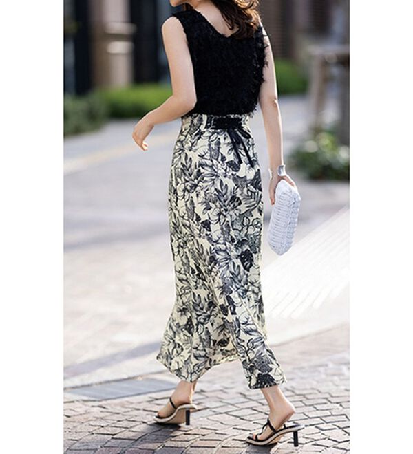 ひんやり！リーフゼブラ柄レースアップマーメイドロングスカート