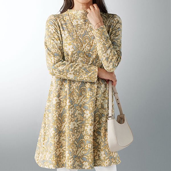 BELLUNA（ベルーナ）の「【日本製】フクレジャカード素材ボトルネックチュニック（チュニック）」｜アイボリー／杢グレー