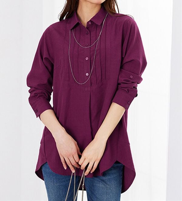 BELLUNA（ベルーナ）の「麻調素材タックデザインシャツチュニック（チュニック）」｜詳細画像