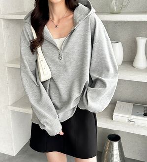 GeeRA（ジーラ）の「ハーフジップワッフルパーカー（パーカー）」｜杢グレー