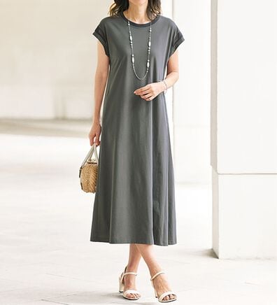 BELLUNA（ベルーナ）の「綿混ひんやり接触冷感チュール使いワンピース（カットソーワンピース）」