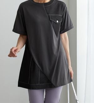 BELLUNA（ベルーナ）の「デニム切替デザインチュニック（チュニック）」｜チャコール系