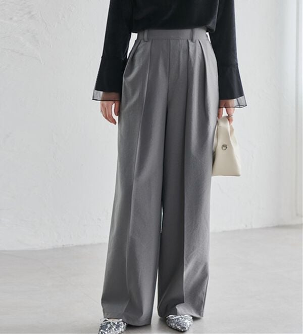 RANAN（ラナン）の「【選べる股下】きれい見え２タックワイドスラックス（ワイドパンツ・ガウチョ）」｜詳細画像