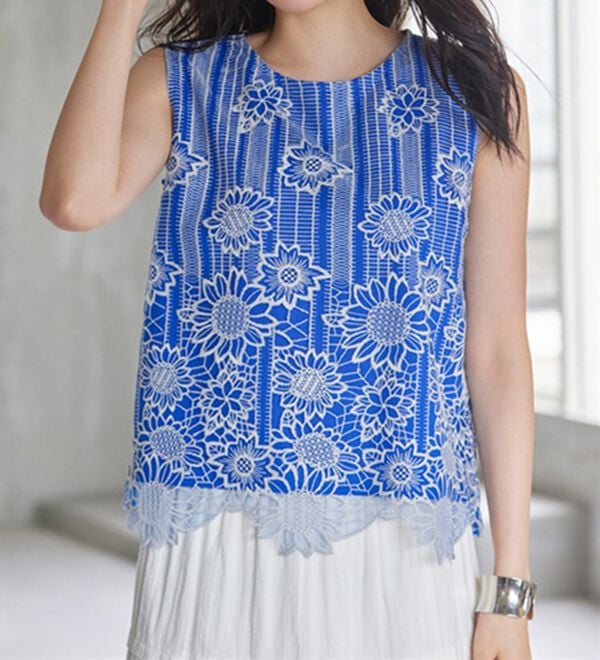 RANAN（ラナン）の「ひんやり！レース使いプルオーバー（ブラウス）」｜ブルー系