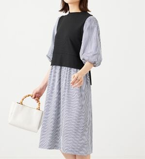 BELLUNA（ベルーナ）の「ベルト使い異素材切替ワンピ―ス（その他ワンピース）」｜ストライプ