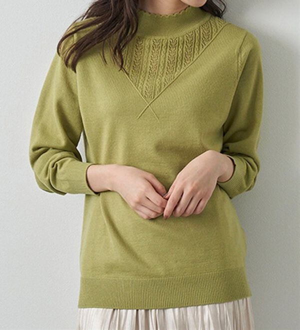 BELLUNA（ベルーナ）の「静電防止！洗えるウール入り透かし編みセーター（ニット・セーター）」｜詳細画像