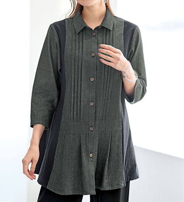 BELLUNA（ベルーナ）の「夏のモノトーンはクールに決める配色切替シャツ（シャツ）」｜詳細画像