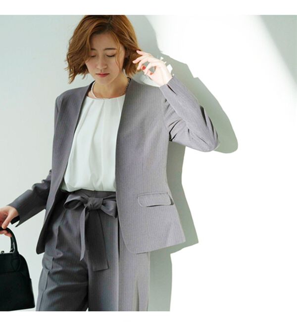 GeeRA（ジーラ）の「【2点セット】選べるボトム！洗えて型くずれしないノーカラージャケットパンツスーツセット（パンツスーツ）」｜詳細画像