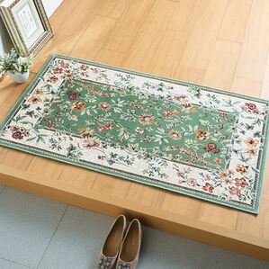 「ベルギー製綿混モケット織玄関マット「ブーケ」（玄関マット）」｜グリーン